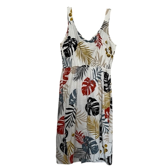 Monteau Small Linen Floral Leaves Tropical Button Down Tank Dress R6 - Picture 2 of 6